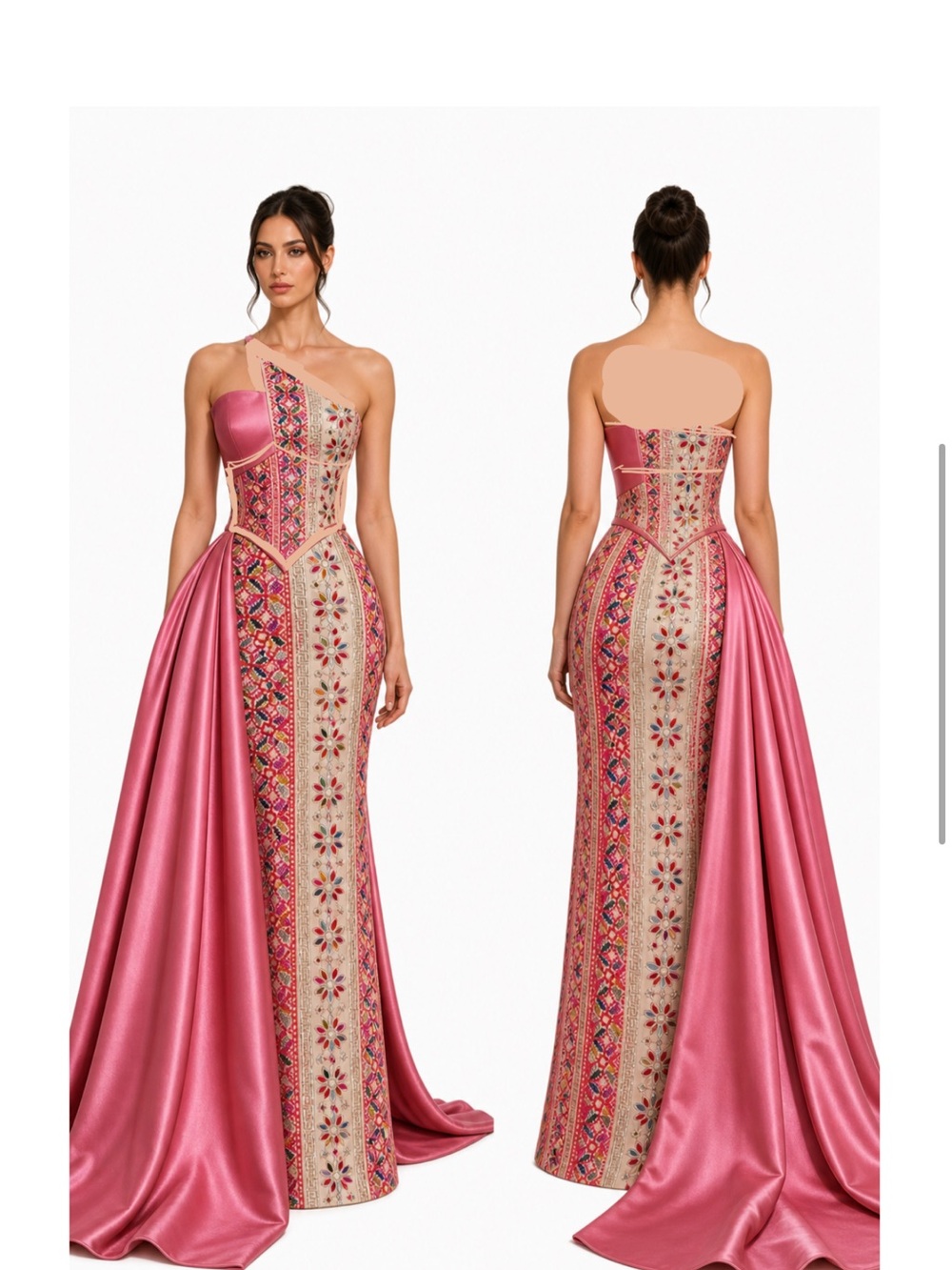 Elegant One-Shoulder Pink Embroidered thobe